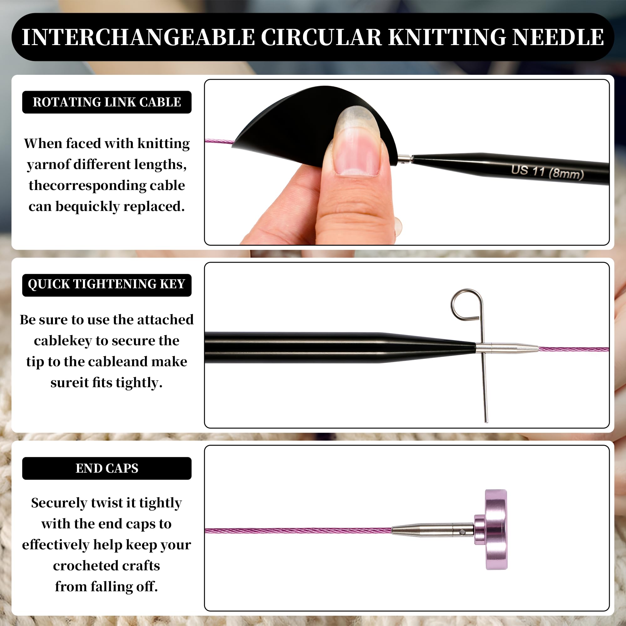 Froggod 4.53-inch (11.5cm) Interchangeable Circular Knitting Needles Set Aluminum US Sizes 2.5, 4, 5, 6, 7, 8, 9, 10, 11 with Interchangeable Knitting Needles and Cables, Accessories and Case, 9 Pairs