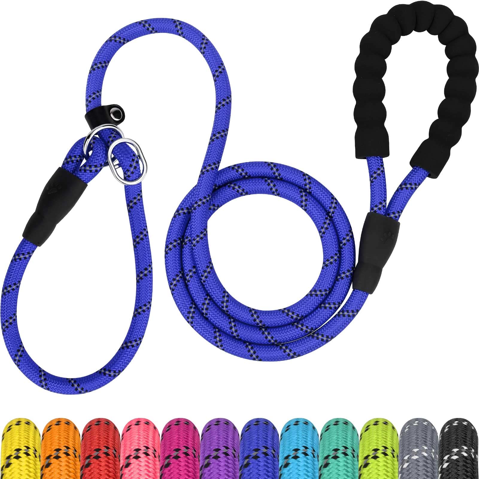TagME Slip Lead for Dogs,1.8m Reflective Dog Lead with Soft Padded Handle, Slip-On Training Leash for Small Pet, Navy Blue