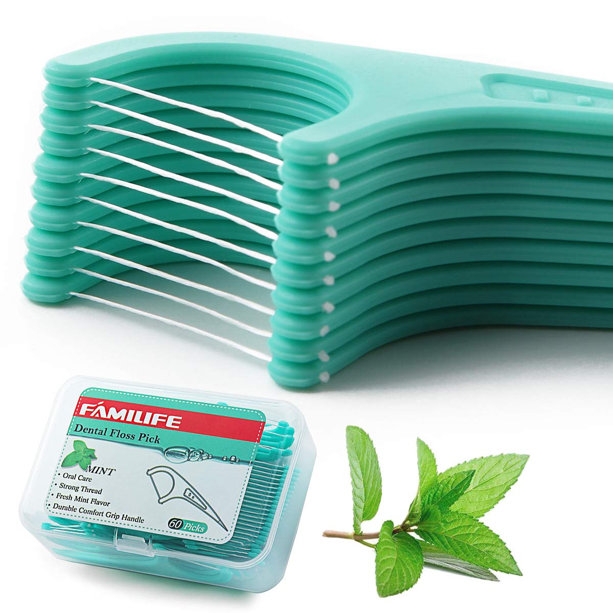 FAMILIFE Floss Picks Mint Dental Floss Picks with 4 Travel Handy Cases 240 Count Flossers: Beauty
