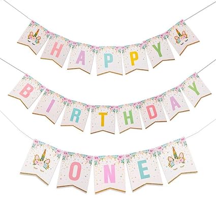 Amazon Com Sushafen 2 Sets Unicorn Birthday Banner Happy Birthday