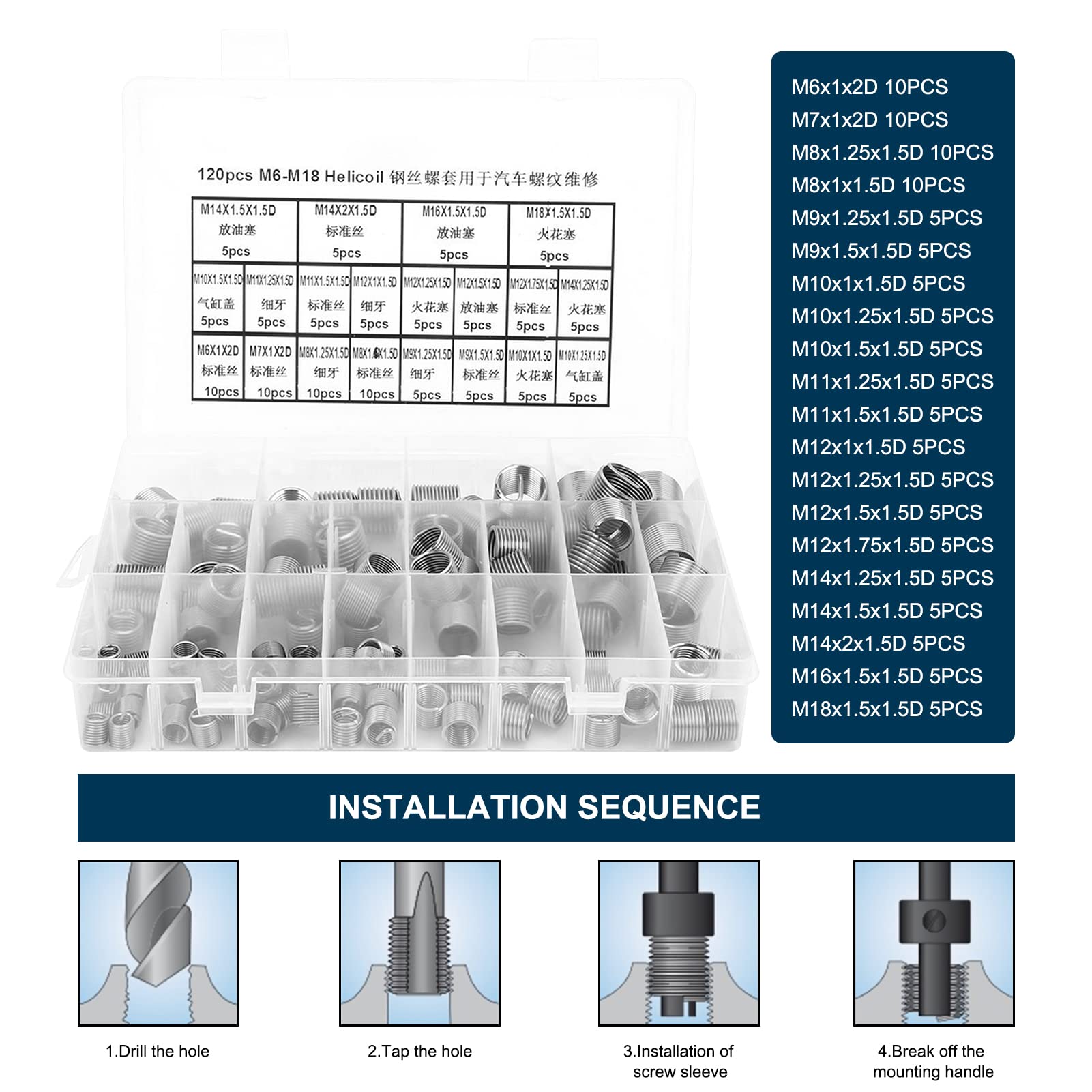 Mua EVTSCAN 120 Pcs Stainless Steel Helical Threaded Inserts Kit, with ...