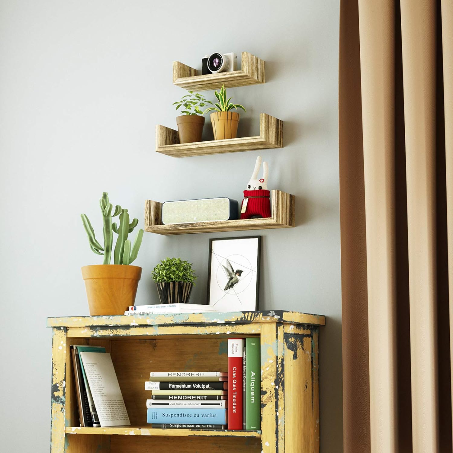 SRIWATANA Floating Shelves Wall Mounted, Solid Wood Wall Shelves, Carbonized Black: Kitchen & Dining