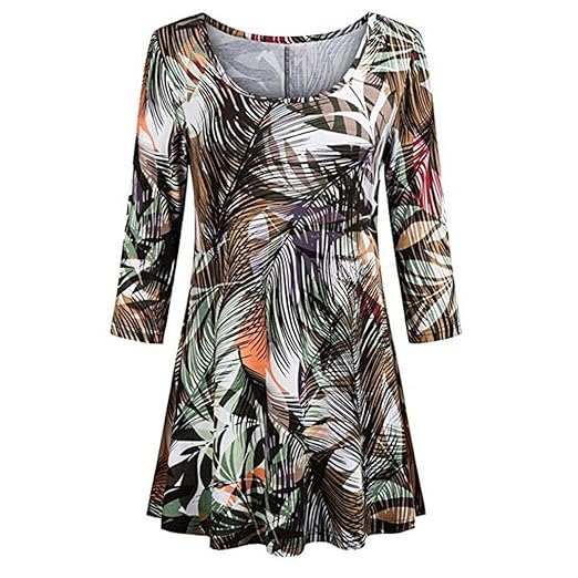 ESAILQ Mode Damen Casual Blumendruck Shirts 3/4 Ärmel O-Neck Tunika Bluse Tops