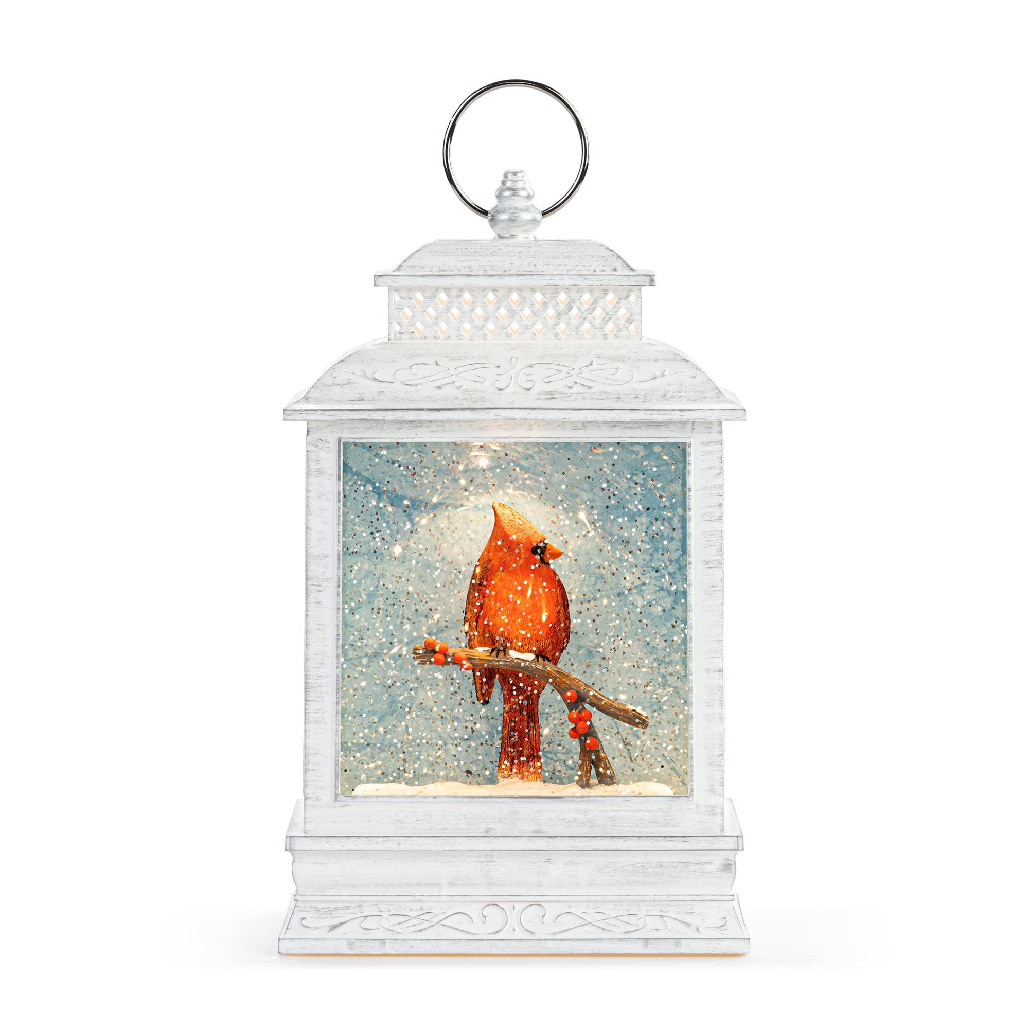 Photo 1 of DEMDACO Dean Crouser LED Cardinal White and Red 10 x 6.5 Inch Illuminated Christmas Glitter Globe Lantern