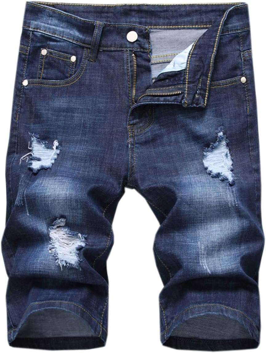 Betusline Men's Ripped Denim Shorts