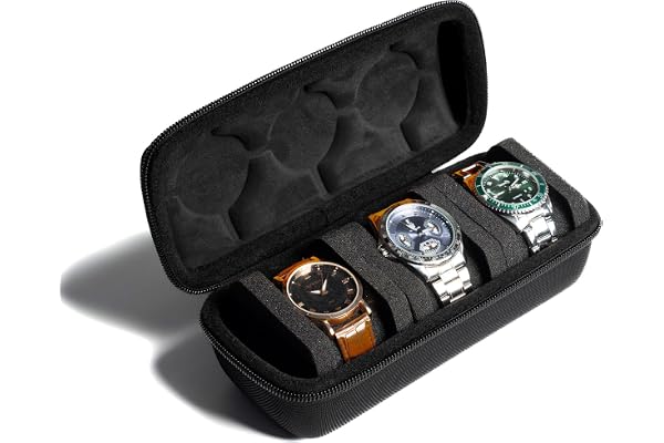 AUKURA 3 Slot Hard Watch Travel Case, Watch Roll Case Storage and Organizer for Men and Women, with anti-move watch pillow (B