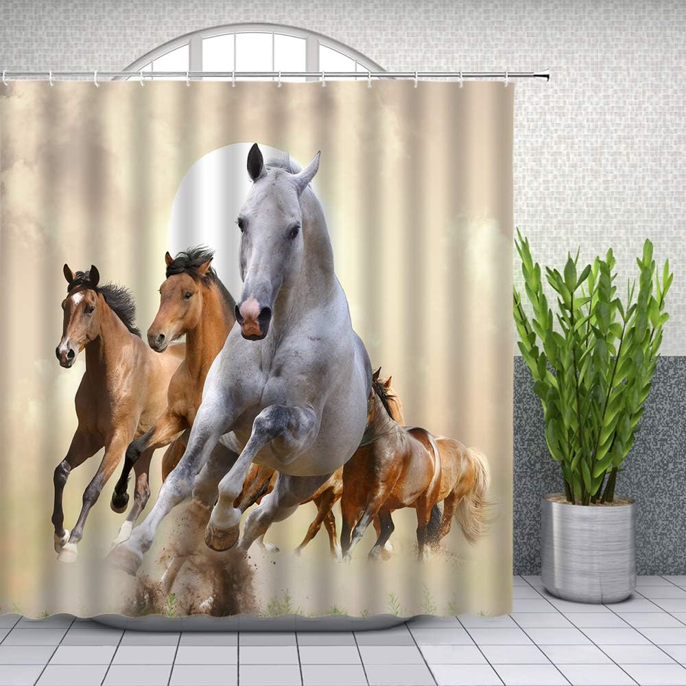Horse Shower Curtains Animal Bathroom Decor Masculine Running Horses Shower Curtain Set Waterproof Polyester Fabric Home Bath Decoration Accessories 69 x 70 Inch Includes Hooks Brown Gray