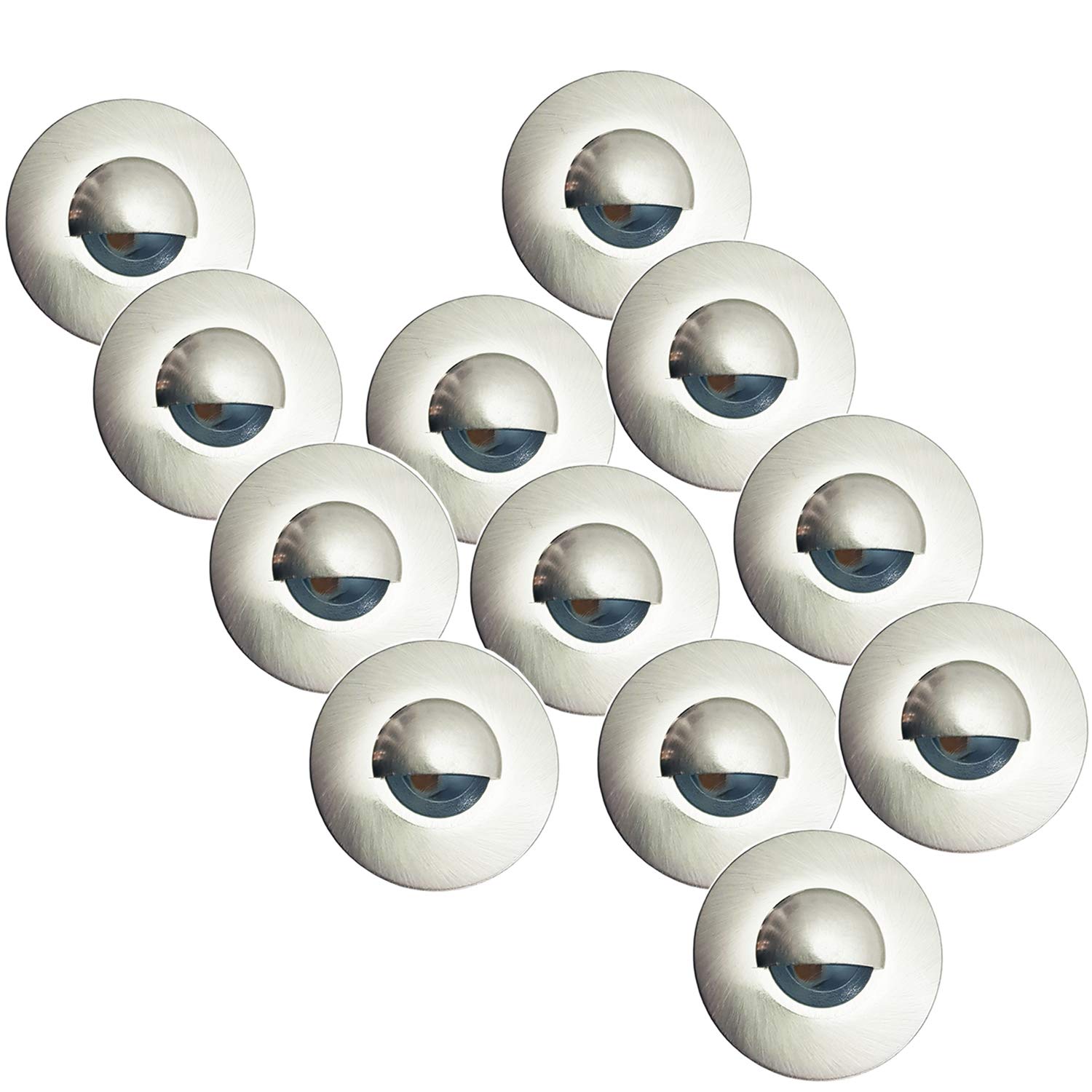 Loops 3 Pack | 12x Round LED Eyelid Plinth Light Kit | Stainless Steel & Natural White | Bathroom & Kitchen Skirting Kickboard Spot Lights | Recessed/Flush Cabinet Counter Panel Lighting