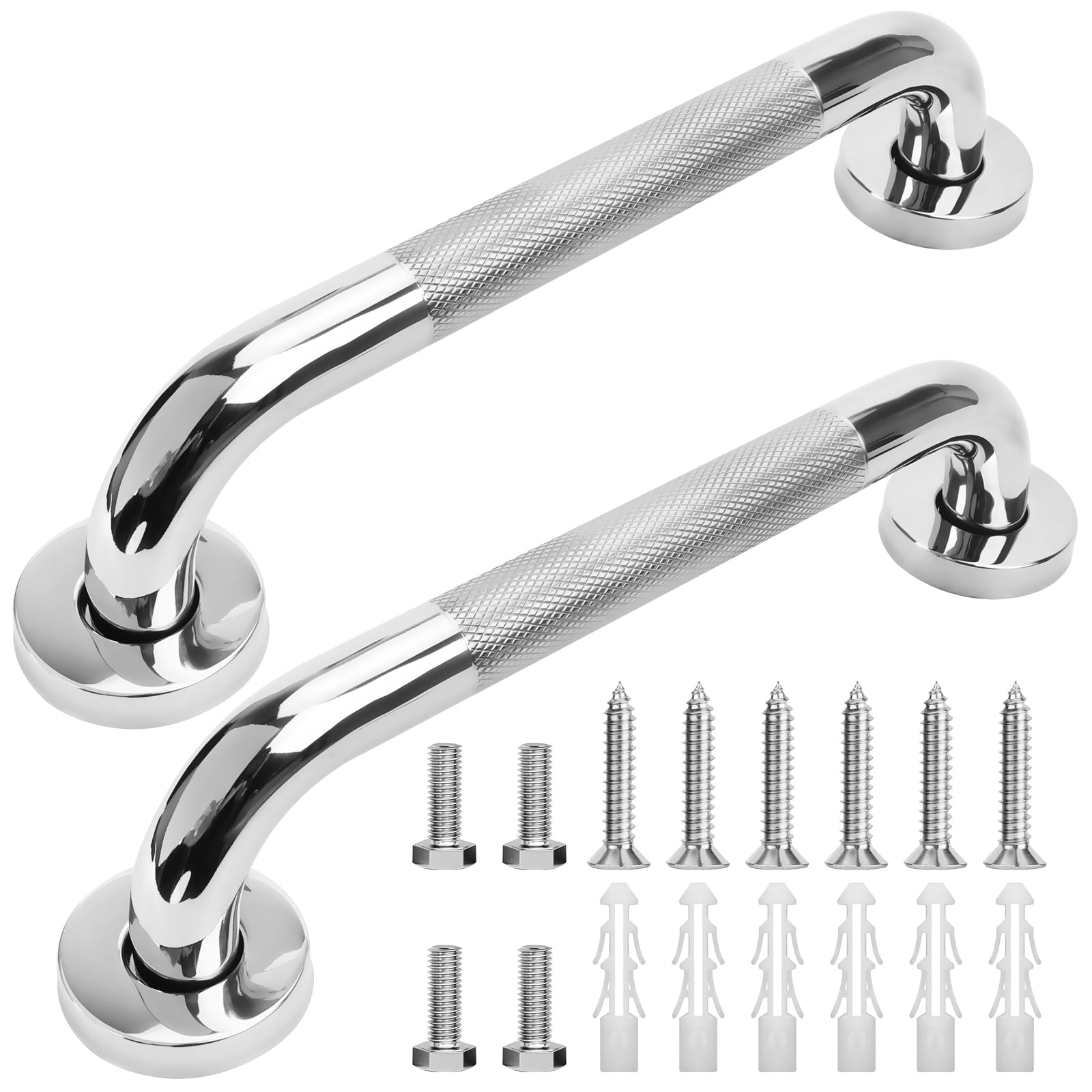Abaigeal 2 PCS Grab Rails for Bathroom, 12 Inch/ 300 mm Anti-Slip Shower Handles for Seniors Disabled Elderly, Chrome Stainless Steel Safety Shower Handle Support Rail with Screws, Toilet Grab Handle