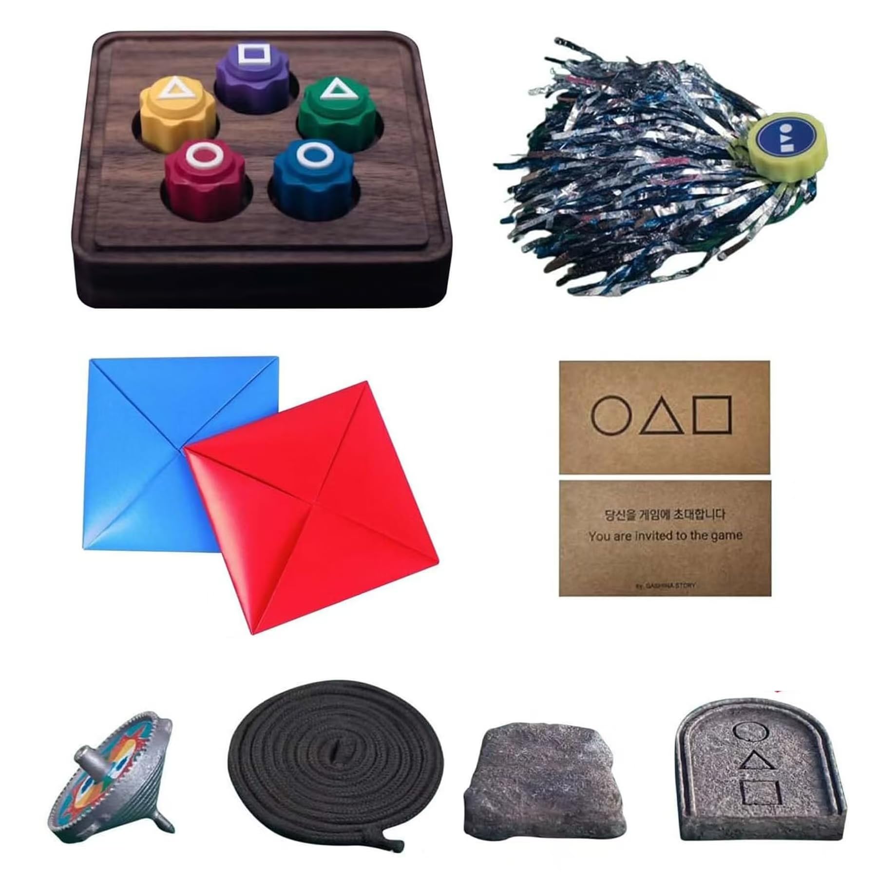 Korean Traditional Play Game,Korean Folk Game Set Including Gonggi, Jebi chagi, Biseokchigi, Paeng-y, DDAKJI,Travel Stone Catching Games