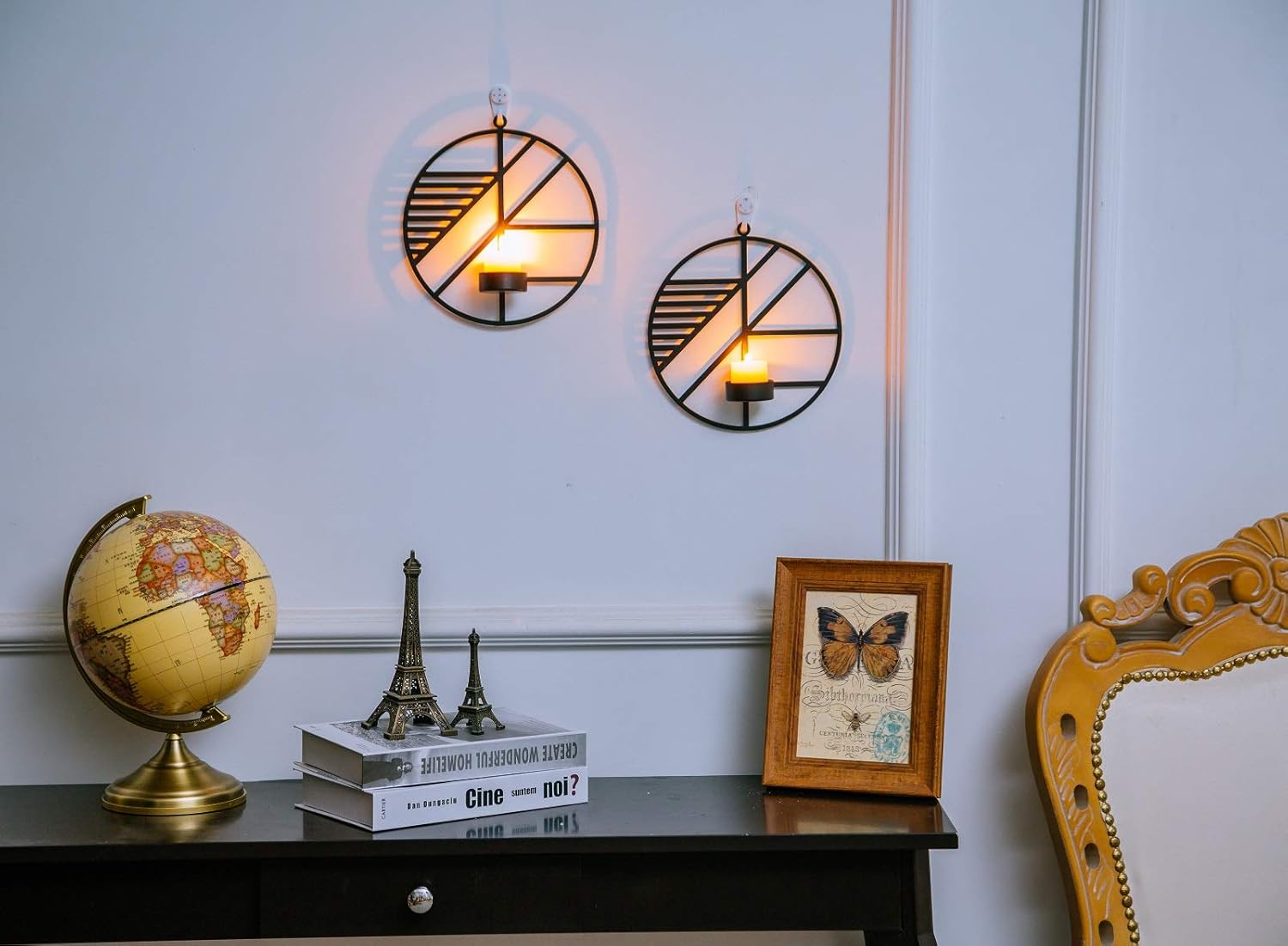 Sziqiqi Wall Mounted Candle Sconces Holder Set of 2 Round Candle Holder for Wall Decorations, Wall Sconces for Livingroom Events Aromatherapy Yard Pathway Patio Porch, Black: Kitchen & Dining