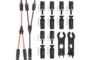MC4 Solar Panel Connectors, 6 Pairs Male/Female Solar Panel Cable Connectors, 2 Pairs Solar Y Branch 1 to 2 Parallel Adapter 