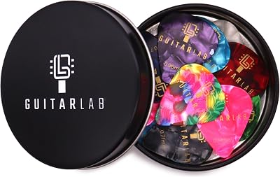 Guitar Lab Guitar Picks Gift Tin 18pc Celluloid Plectrums Heavy Med Light