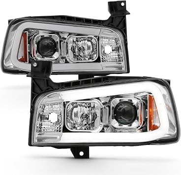Amazon Com Acanii For 2006 2007 2008 2009 2010 Dodge Charger Led Tube Projector Headlights Headlamps Driver Passenger Side Automotive