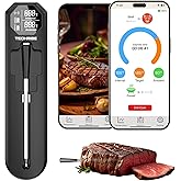 TechRise Bluetooth Wireless Meat Thermometer with APP, Wireless BBQ Grill Thermometer for Oven,Smoker,Air Fryer,Kitchen Cooking,Instant Read Digital Probe with Alarm, Long Range,Rechargeable,Black