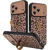 KANGHAR Compatible with iPhone 17 Pro Max Case Brown Leopard Print Pattern Cute Cheetah Wristband Stand Phone Cover for Women Girls Men Shockproof Slim Protective Cover 17 Pro Max 6.9 Inch