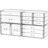 Cq acrylic 4 Pack Clear Acrylic Drawer Organizer Countertop,Stackable 13 Drawers Makeup Storage, Cube Make up Organizer for dresser Hair Clip,Beauty Product Desk and Bathroom Organizers and Storage