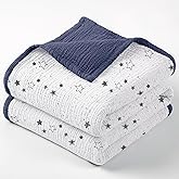 lulumoon Muslin Quilt Blanket, Crib Blanket for Baby and Toddler,47x47 Inches(Blue Star)