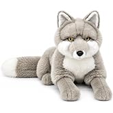 FLUFFYFUN Realistic Silver Fox Plush, 17" Body Floppy Stuffed Animal | Lifelike Companion &bull; Extra-Long Fluffy Tail &bull; Soft &amp; Cuddly &bull; Generous Size