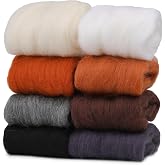 Wonvoc Needle Felting Wool 2.82 OZ, 8 Colors Wool Roving, Winter Dunes | 10g per Color, Felting Wool Bulk, Wool Roving for Needle Felting, for DIY Craft Materials, White, Black, Brown