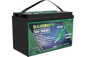DJLBERMPW 12V 100Ah LiFePO4 Battery 12V Lithium Batteries Built-in 100A BMS 1280W Power Trolling Motor Battery 4000+ Deep Cycle Lithium Iron Phosphate Battery for Solar,RV,Golf Cart,Off-Grid,Marine