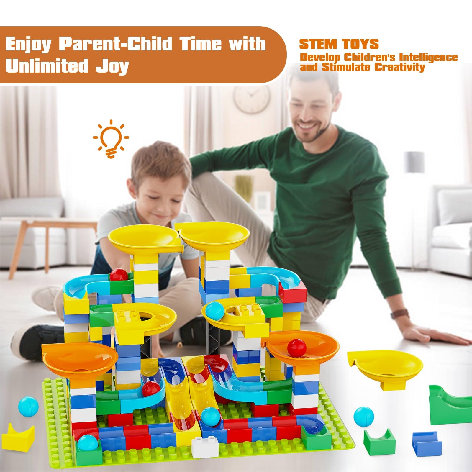 3in1 Marble Runs for Kids 4-8 Building Blocks/246Pcs Classic Big Blocks Toys Set Compatible with DUPLO Lego Sets/Marble Maze Race Track/Montessori Learning STEM Toys for Toddler,Kids Age 3,4,5,6,7,8+