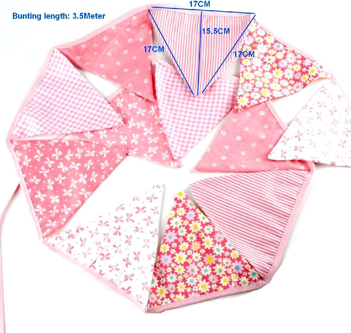 JZK 3.5m 11.5ft Pink Party Bunting Triangle Flag Cloth Banner String Pennant Flags for Girl Birthday Baptism Christening Communion Bedroom Hanging Decoration - Image 3