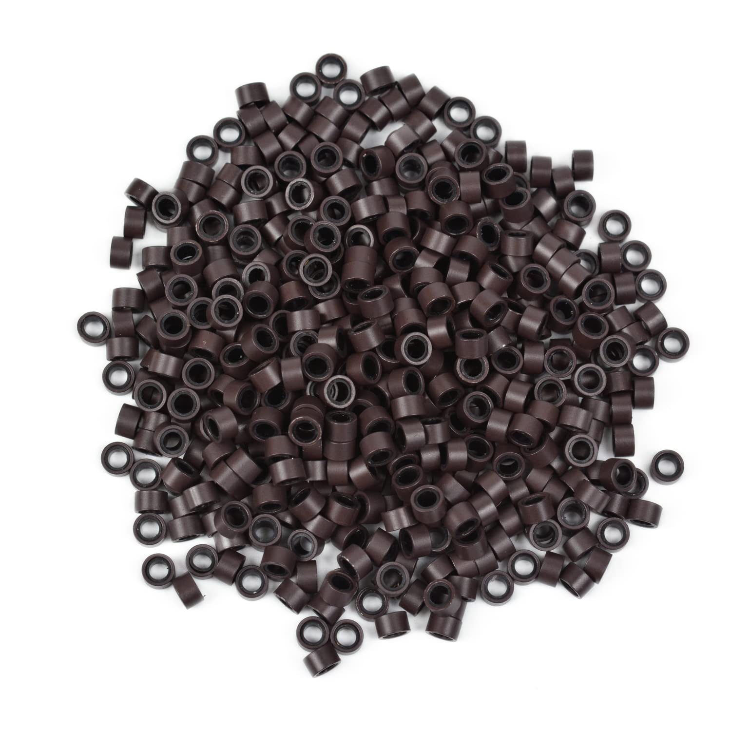 1000 Pcs 5.0mm Silicone Lined Micro Rings Links Beads for Bonding Hair Extensions (Dark Brown)