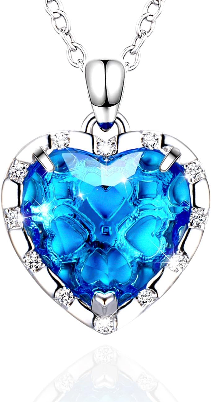Necklaces for Women Crystals Pendant Guards Your Love Girls Jewellery Gifts Anniversary Birthday Friendship, Blue&Pink