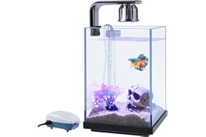 HITOP 1.5Gallon Mini Glass Aquarium Fish Tank: 9in High Small Aquarium Kit with Filter System/LED Light/Decor, Betta Fish Bowl/Goldfish Tank/Shrimp Tank