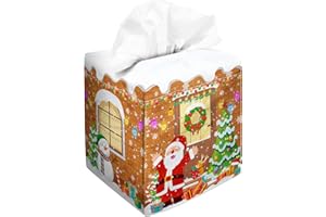 IRADA Tissue Box Cover Square Velvet Decorative Tissue Box Holder Cute Funny Cube Tissue Case Cover-Xmas Decor Christmas Brown House Tissue Box Cover