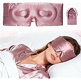 VOCOSTE 22 Momme Pure Silk Sleep Mask with Travel Pouch, 3D Contour Adjustable Blindfold for Side Sleepers, Eyelash Protecting for Natural Lashes & Extensions, Bean Pink