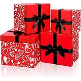 Epakh 4 Pcs Valentine's Day Nesting Gift Boxes with Lids Black Red Hearts Stacking Square Box Gifts Presents Wrapping Birthday Wedding Party Decor Assorted Sizes(Stylish)