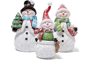 Hodao Snowman Figurines Set of 3, Hand-Painted Resin Christmas Ornaments, Indoor Home Decor for Mantel, Shelf & Tiered Tray, Glitter Accents, Gift-Ready Holiday Decorations
