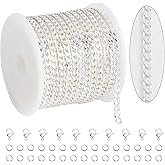 KYUNHOO 5.5 Yard Silver Chain for Jewelry Making Stainless Steel Chains Bulk Unwelded Curb Link Jewelry Chain for Craft DIY Finding Supplies