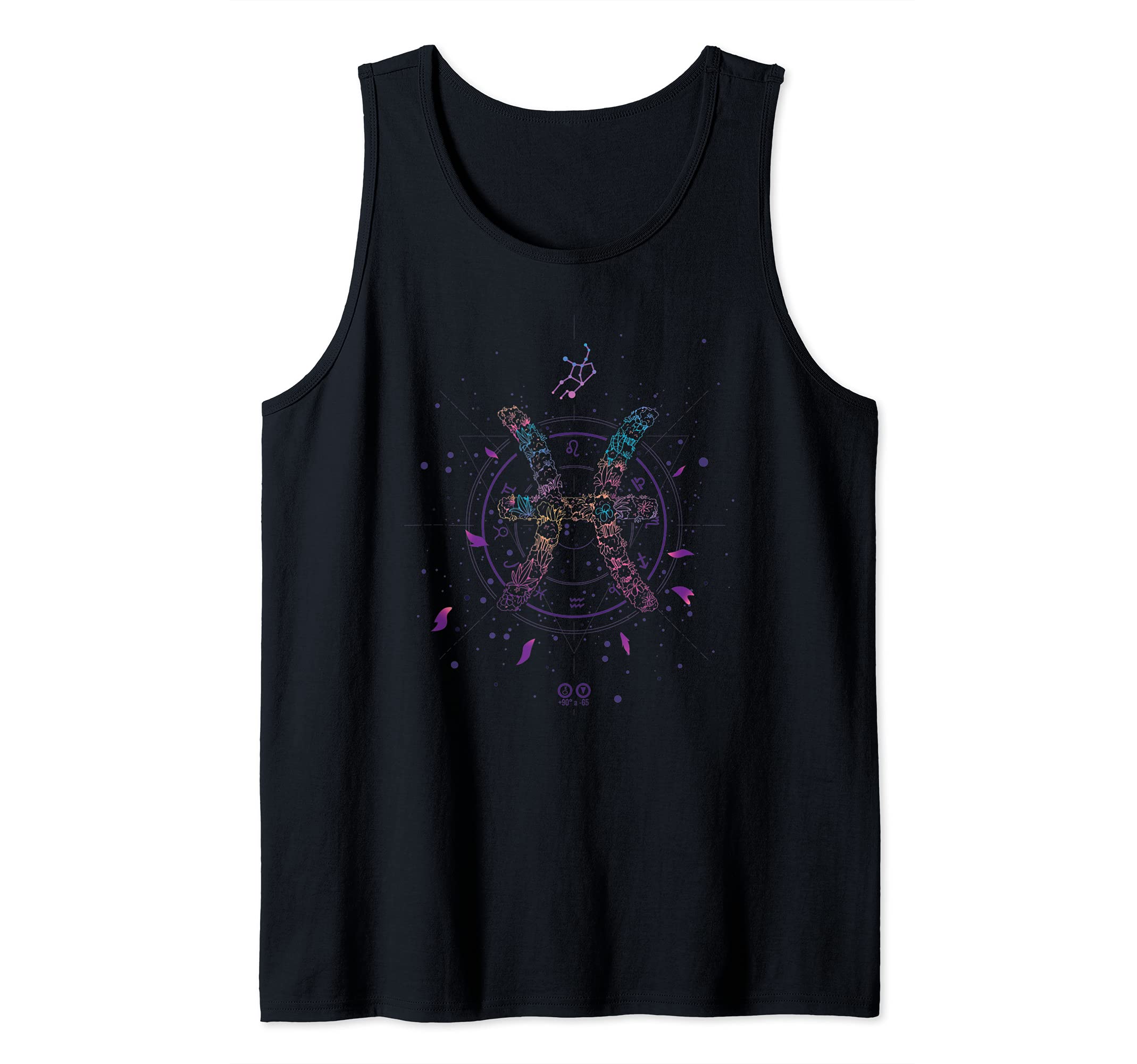 PISCES FLORAL ZODIAC SIGN Astrological Vaporwave Line Art Tank Top