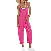Lentta Women's Causal Jumpsuits V Neck Sleeveless Harem Overalls Stretchy Adjustable Strap Romper with Pockets