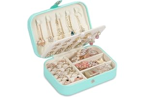 XZUZ Travel Jewelry Box, PU leather Small Jewelry Organizer For Female Girls, double layer portable mini travel case for storing earrings, rings, necklaces.(Green)