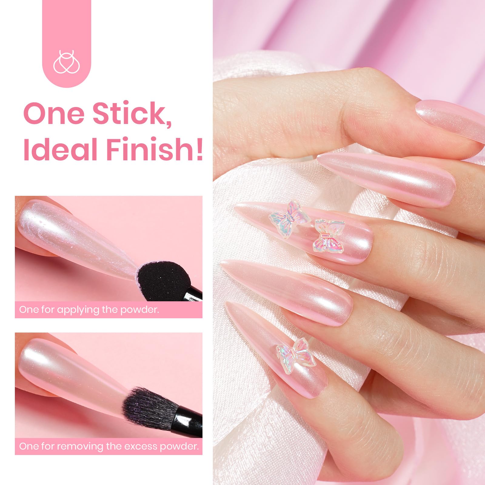 beetles Gel Polish White Chrome Nail Powder for Gel Nails, Pearl Nail Powder Mirror Effect Nail Glitter Manicure Holographic Pigment for Nail Art Design Gifts - Image 5