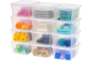 IRIS USA 16.1 L Box, Stackable Bin with Lid, 12 Pack, for Organizing Shoes, Closet Shelves, Classrooms, and Games, Clear