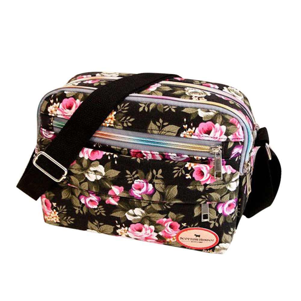 Halijack Ladies Vintage Floral Canvas Messenger Bag - Multicolour - Women-Adult - Waterproof - Lightweight - Durable - Travel, College - Cosmetic Case