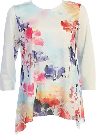 Water Color Tunic Top with Chiffon Hem 