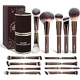 MAANGE 13Pcs Makeup Brushes with Case, Professional Brochas De Maquillaje for Face & Eyes, Soft Synthetic Foundation Powder Blush Eyeshadow Brush Kit with Gift Box,CoffeeBrown