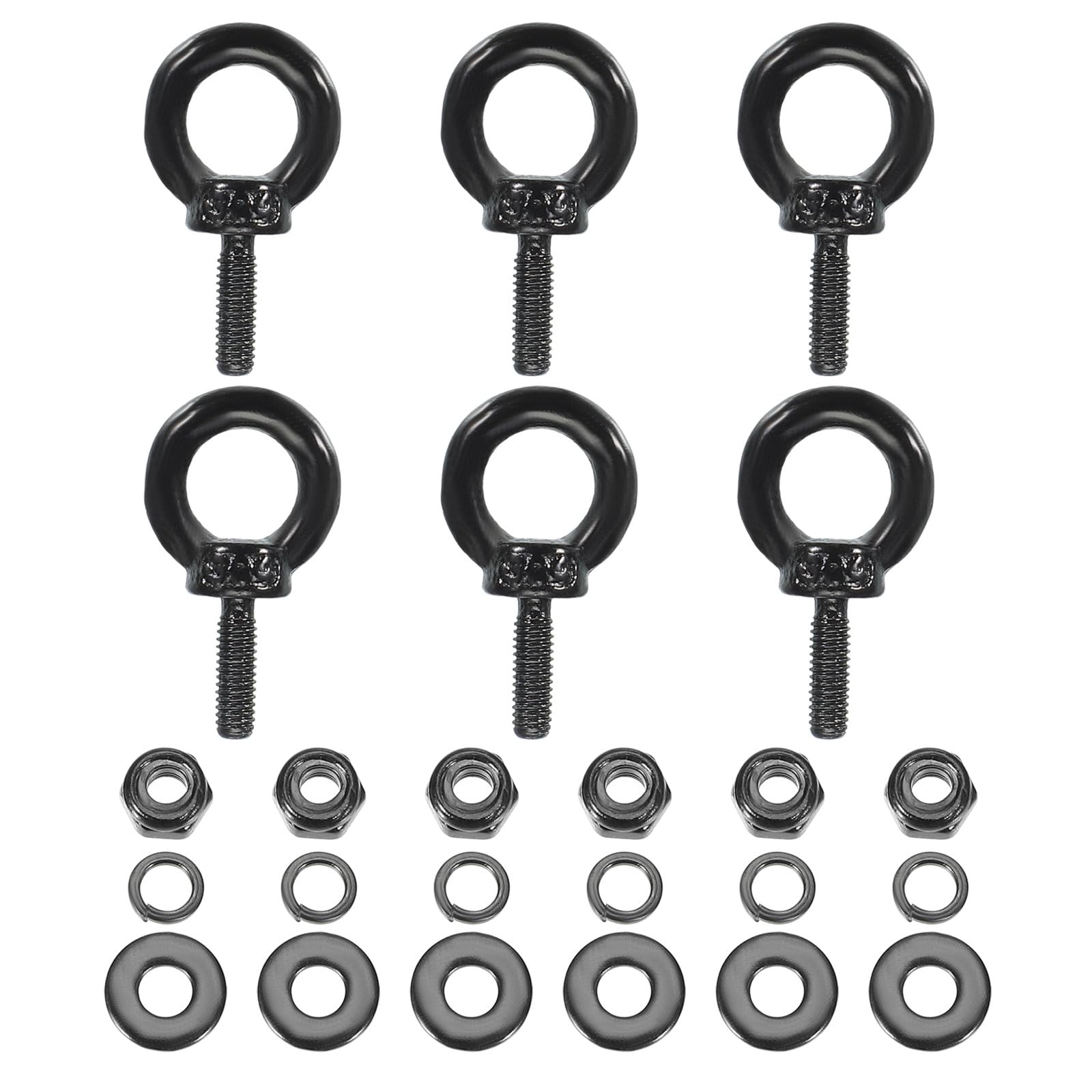 PATIKIL M3x9mm Lifting Shoulder Eye Bolt, 6Pcs 304 Stainless Steel Lifting Ring Threaded Eyebolt with Hex Lock Nut/Lock Washer/Flat Washer for Hanging Hammocks Articles, Black