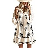 Opemiby Summer Dresses for Women 2026 Flowy Ruffle 3/4 Sleeve V Neck Tiered Casual Babydoll Boho Beach Mini Dress
