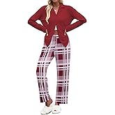Ekouaer Women's Pajamas Sets Button Down Long Sleeve Lounge Sets Soft 2 Piece Pants Sleepwear