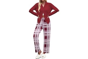 Ekouaer Women's Pajamas Sets Button Down Long Sleeve Lounge Sets Soft 2 Piece Pants Sleepwear