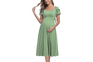 JINDIIM Ruffle Short Sleeve Maternity Dress High Waisted Midi Spring Baby Shower Dresses