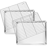 Deedro Baking Sheet with Rack Set [2 Sheets + 2 Racks], Stainless Steel Cookie Half Sheets Baking Pan Oven Tray with Cooling Rack, 12 x 10 x 1 Inch, Heavy Duty, Non-toxic, Easy Clean