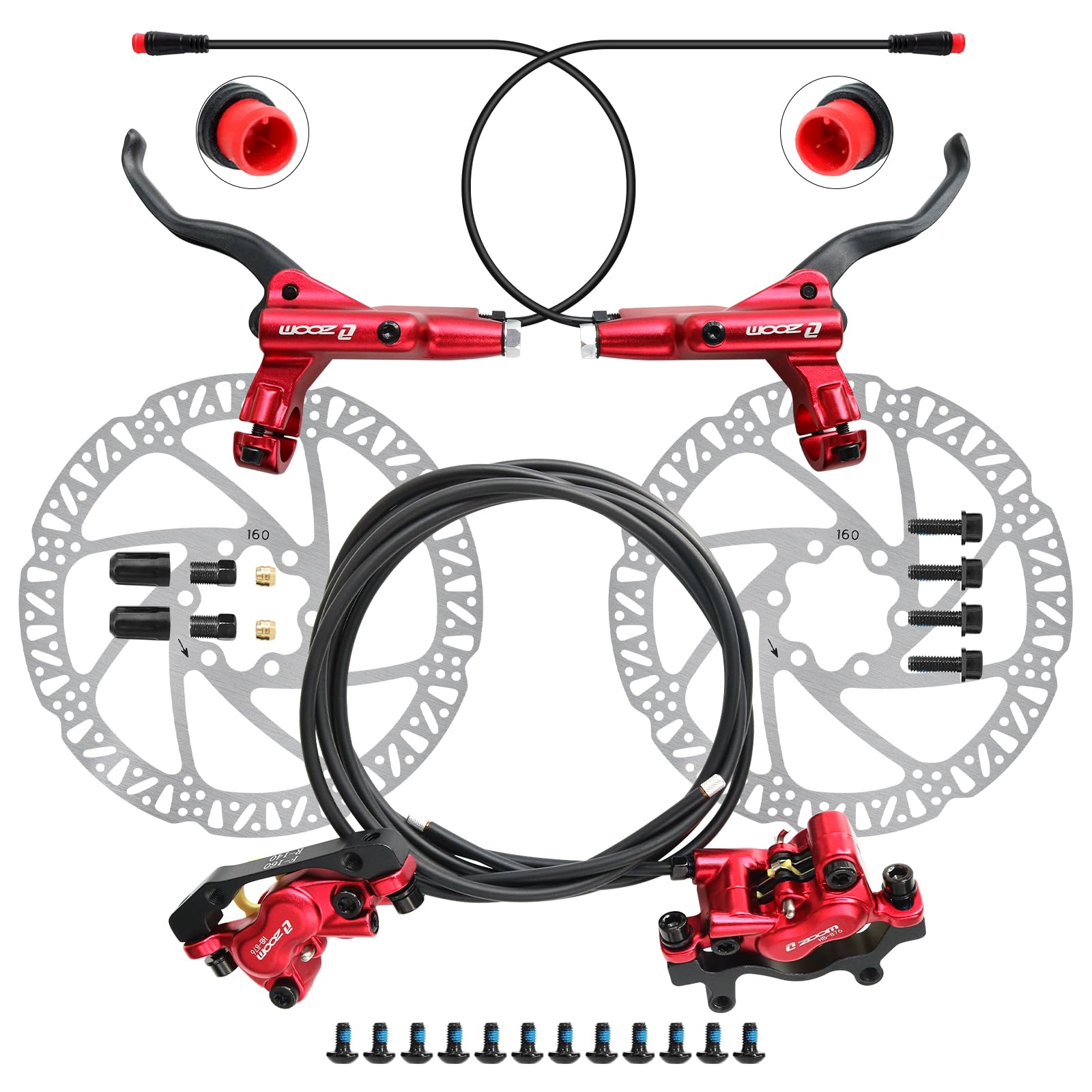 Photo 1 of Z00M HB876E 2-PIN 4-Pistons E-Bike Electric Power-Off Hydraulic Brake Set with 160mm Rotors, Pre-Bled with Mineral Oil Brakes Kit for eBike, Mountain Bike, Road Bike